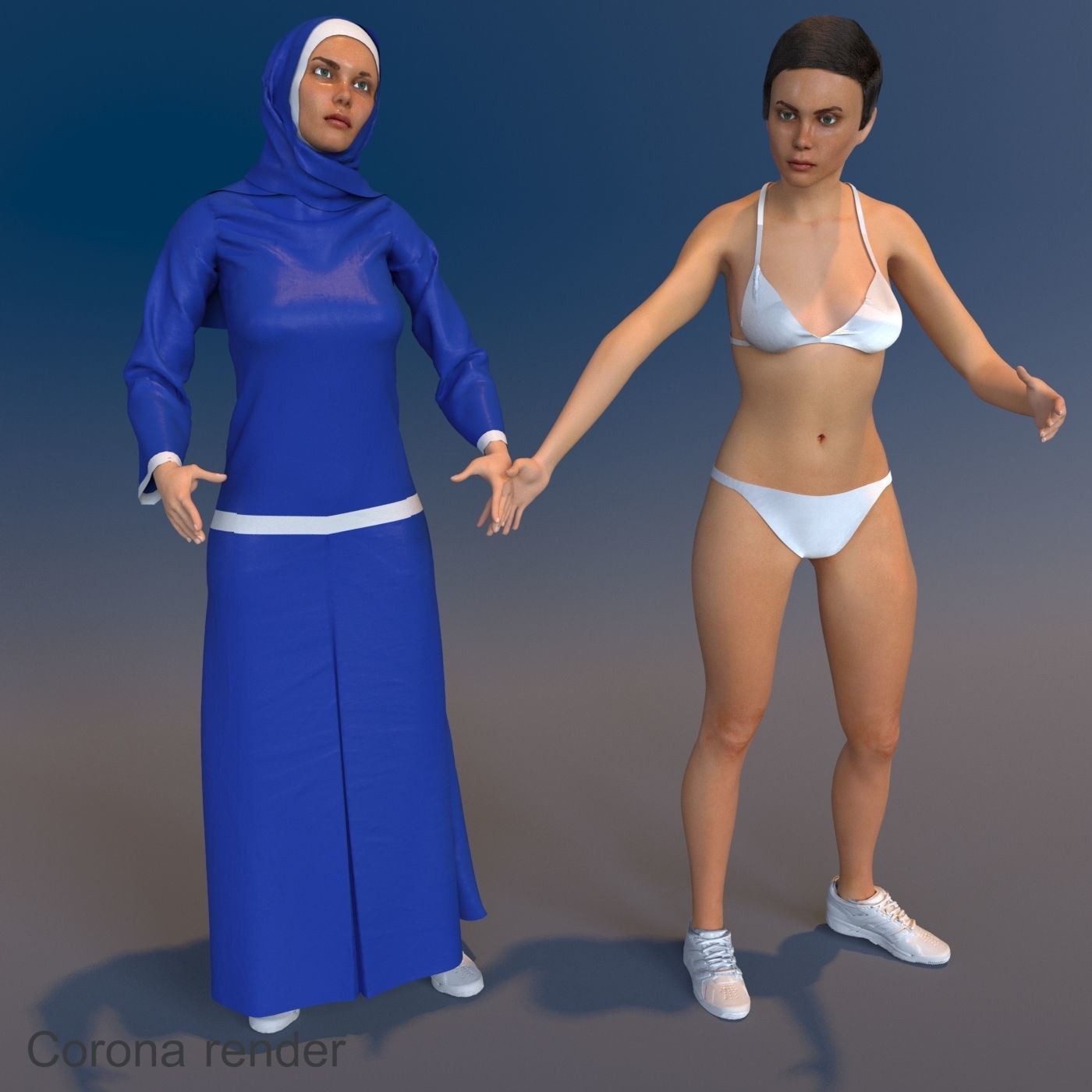 4 x Arabic woman models real cloth simulation loop animated 3D Model Collection_2