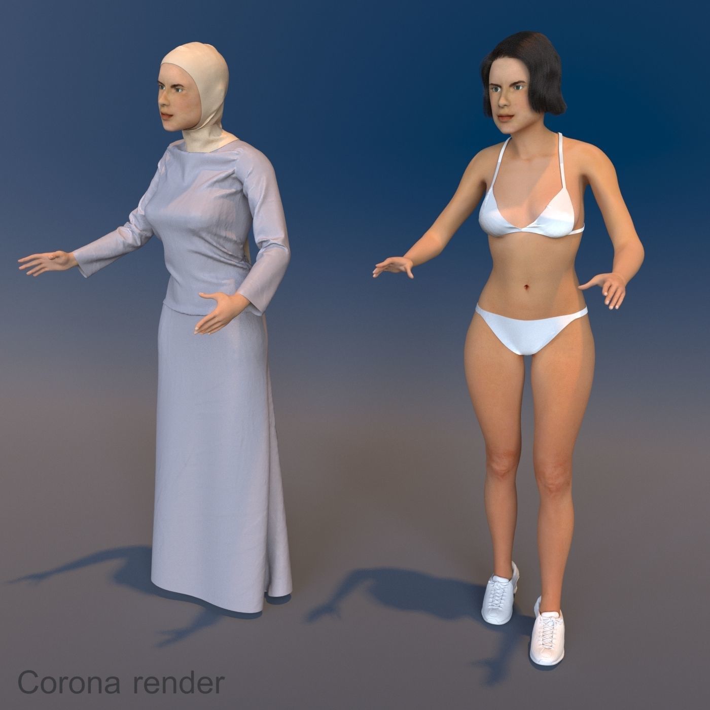 4 x Arabic woman models real cloth simulation loop animated 3D Model Collection_9