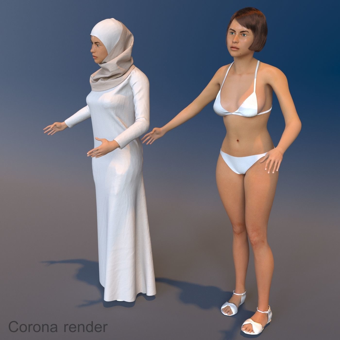 4 x Arabic woman models real cloth simulation loop animated 3D Model Collection_13