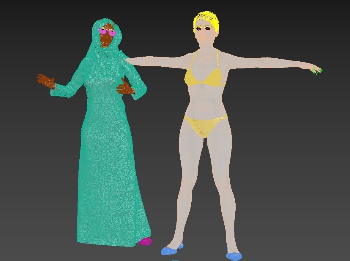 4 x Arabic woman models real cloth simulation loop animated 3D Model Collection_5