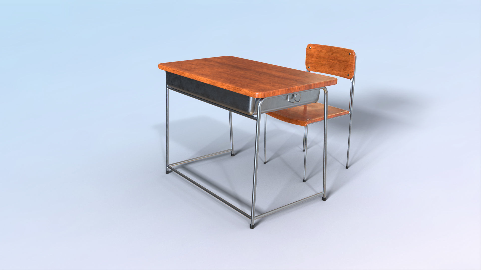 School Desk Low-poly 3D model_11
