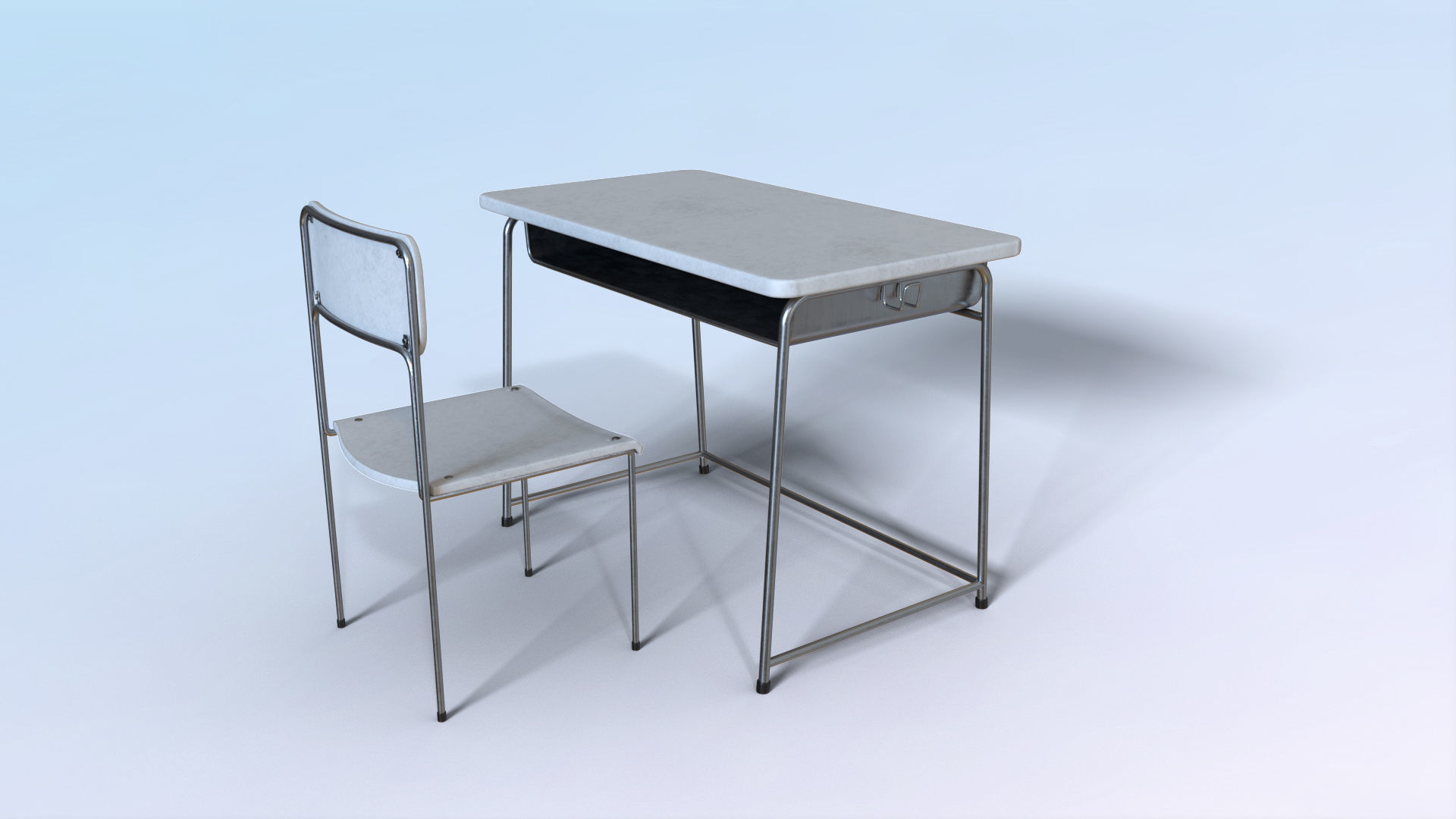 School Desk Low-poly 3D model_2
