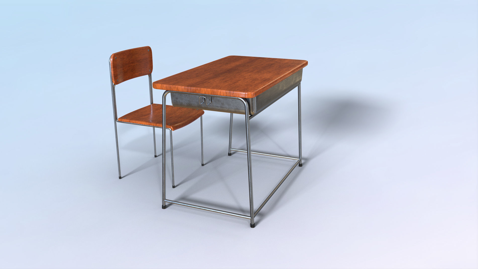 School Desk Low-poly 3D model_4