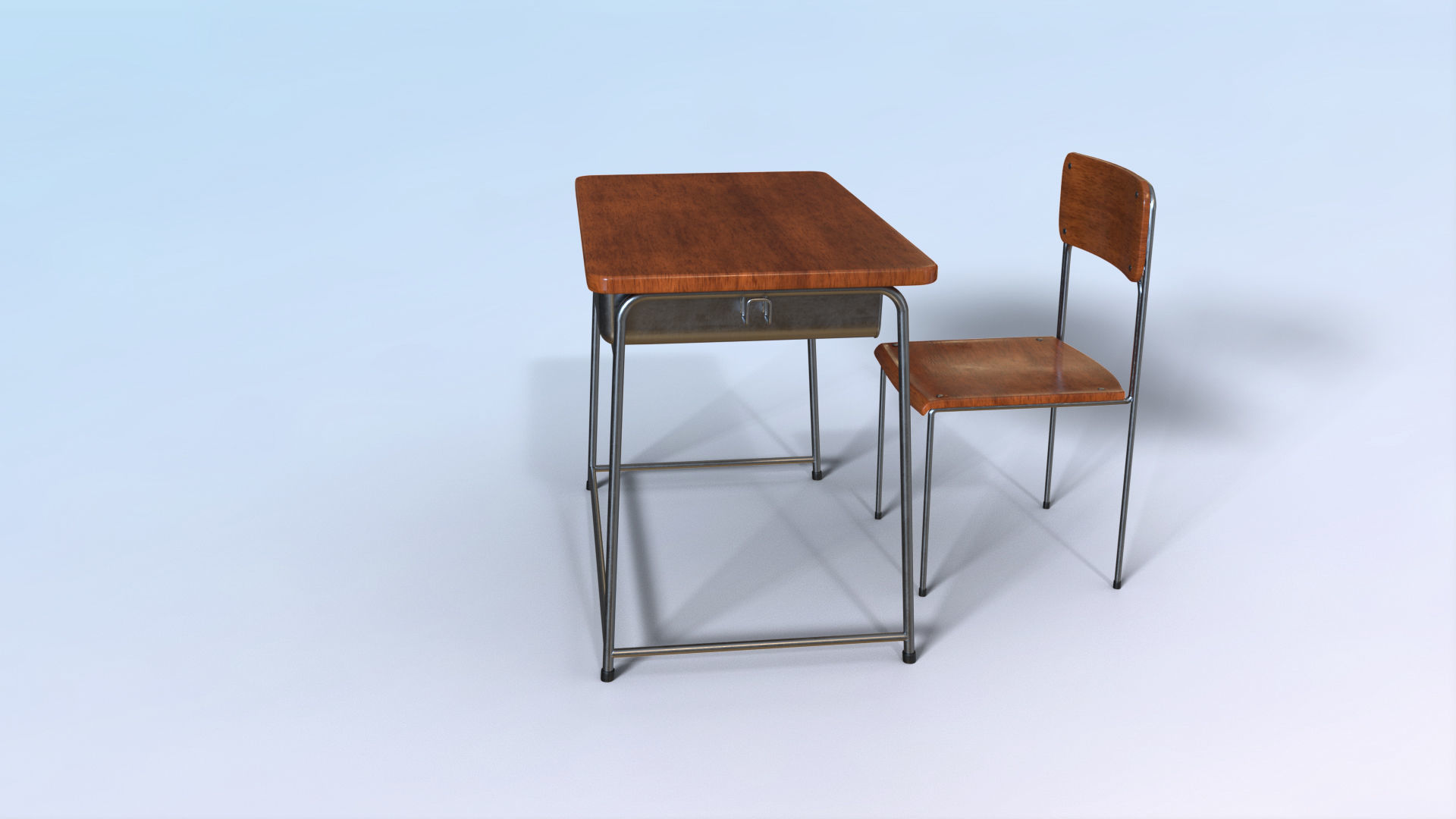 School Desk Low-poly 3D model_10