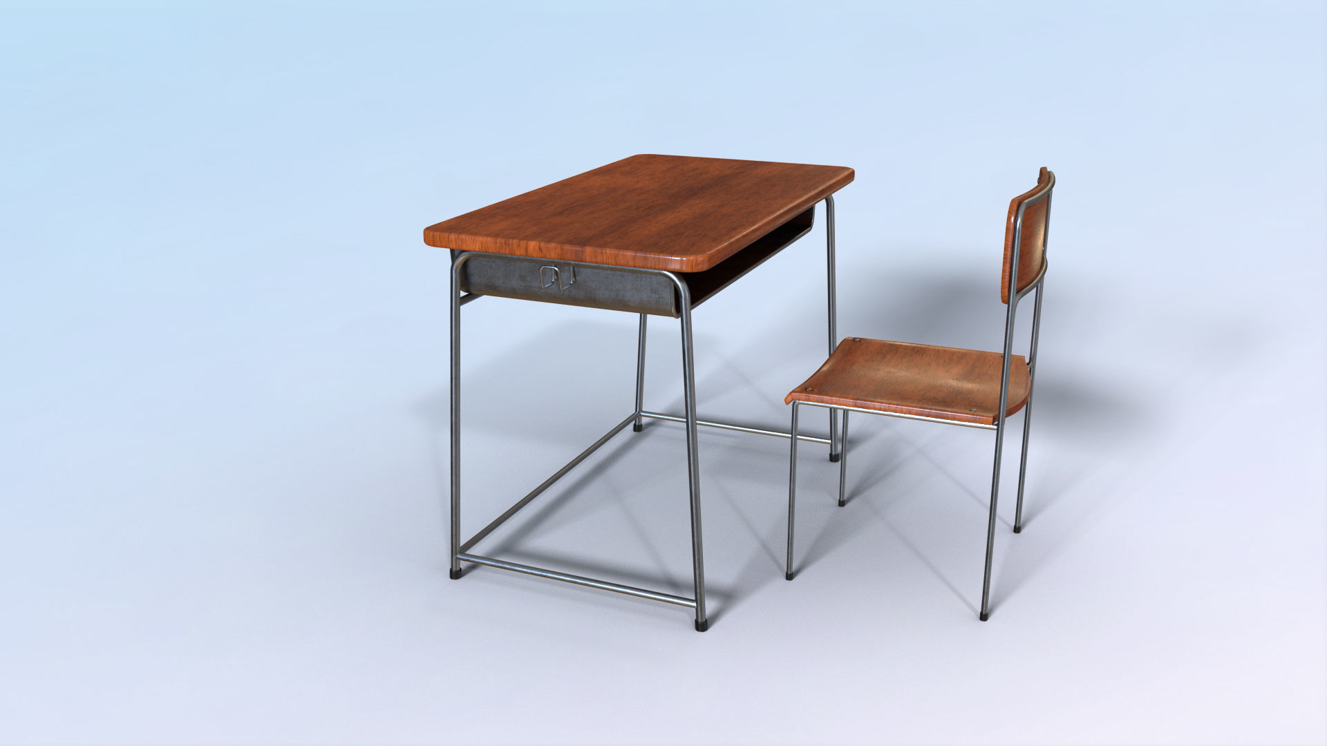 School Desk Low-poly 3D model_9