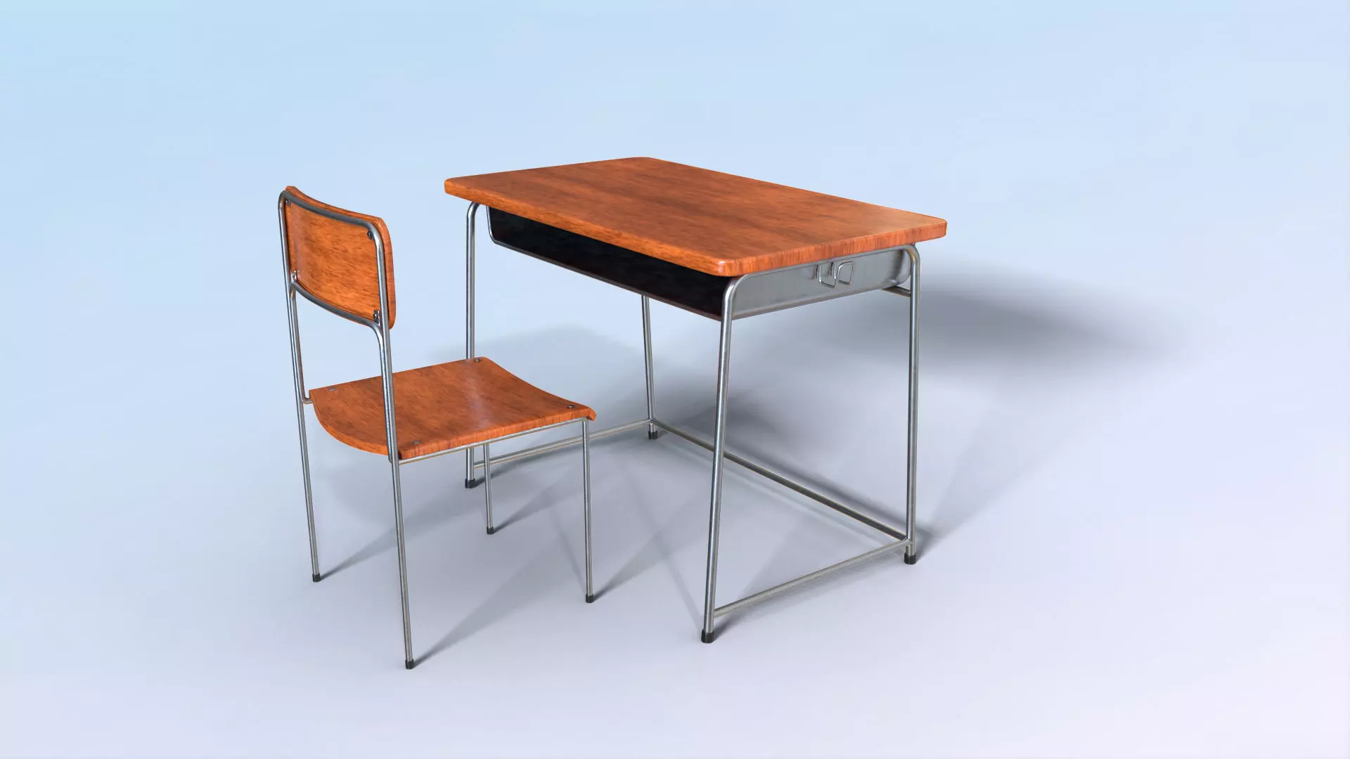School Desk Low-poly 3D model_0