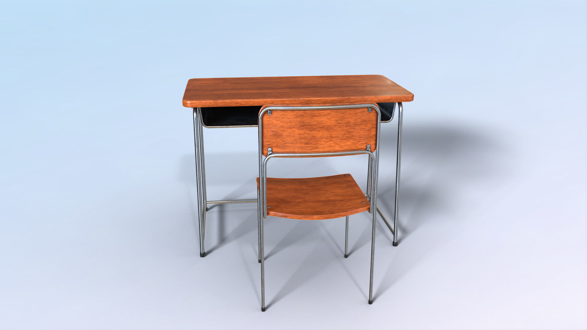 School Desk Low-poly 3D model_7