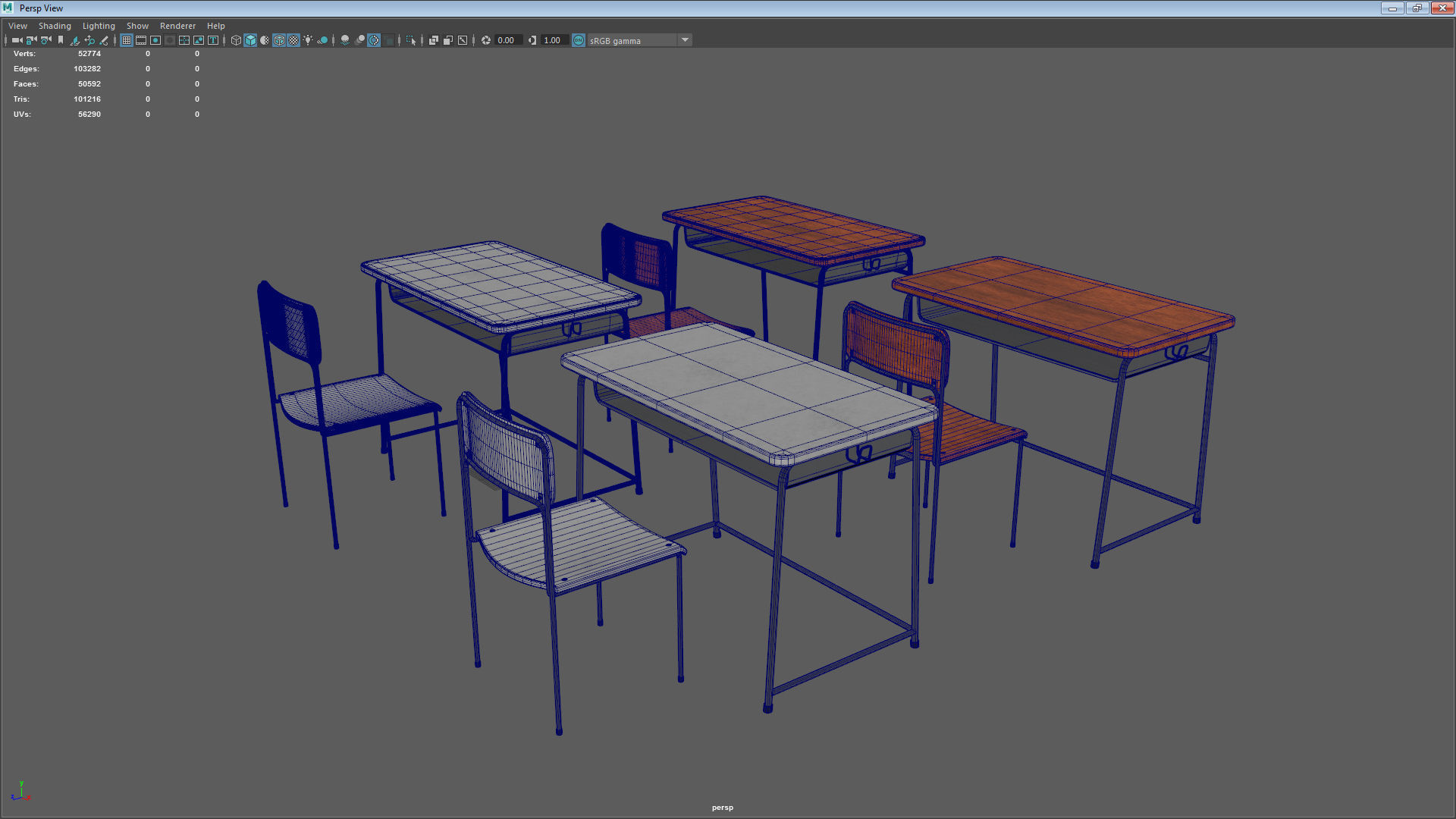 School Desk Low-poly 3D model_25