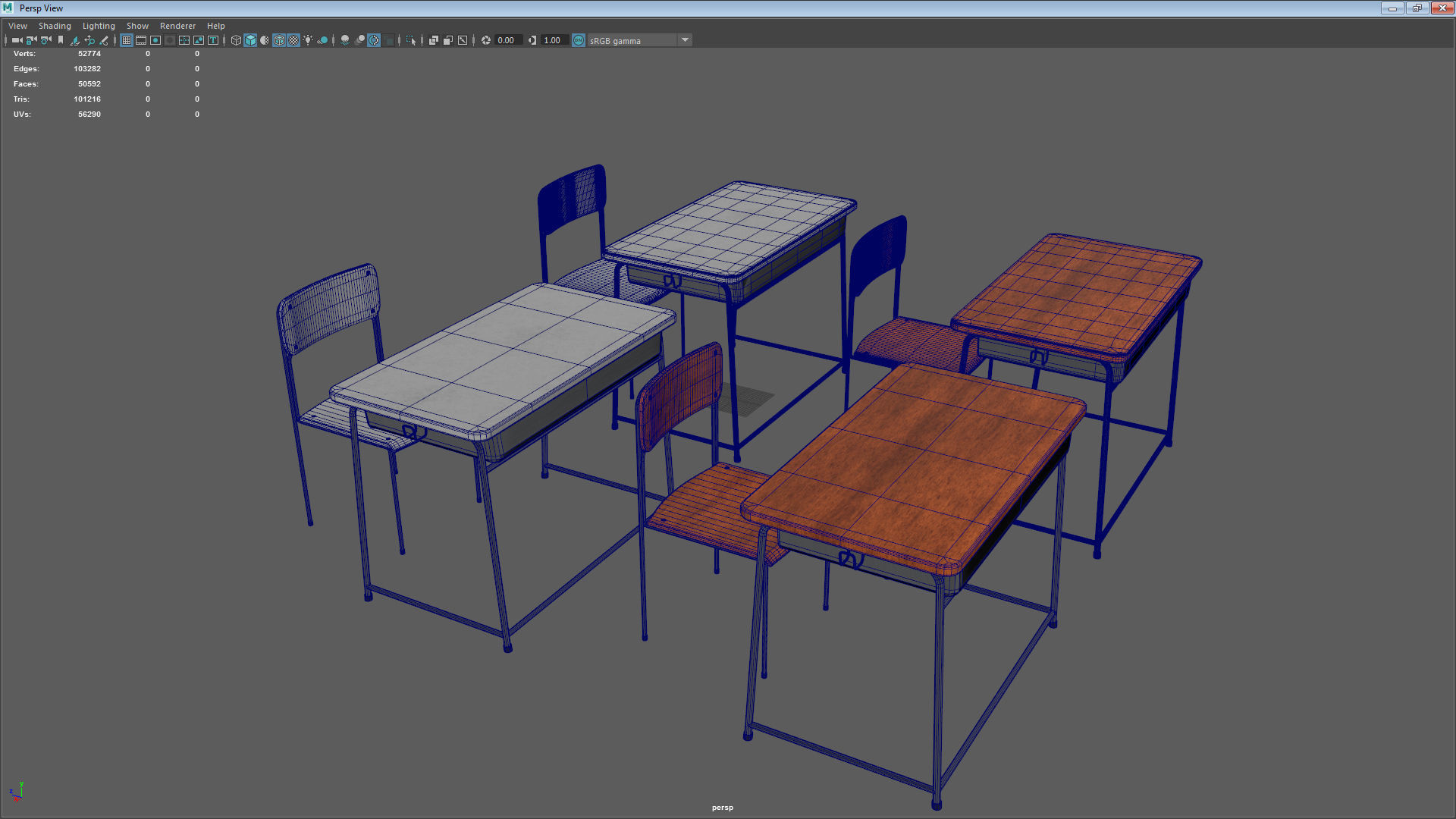 School Desk Low-poly 3D model_26