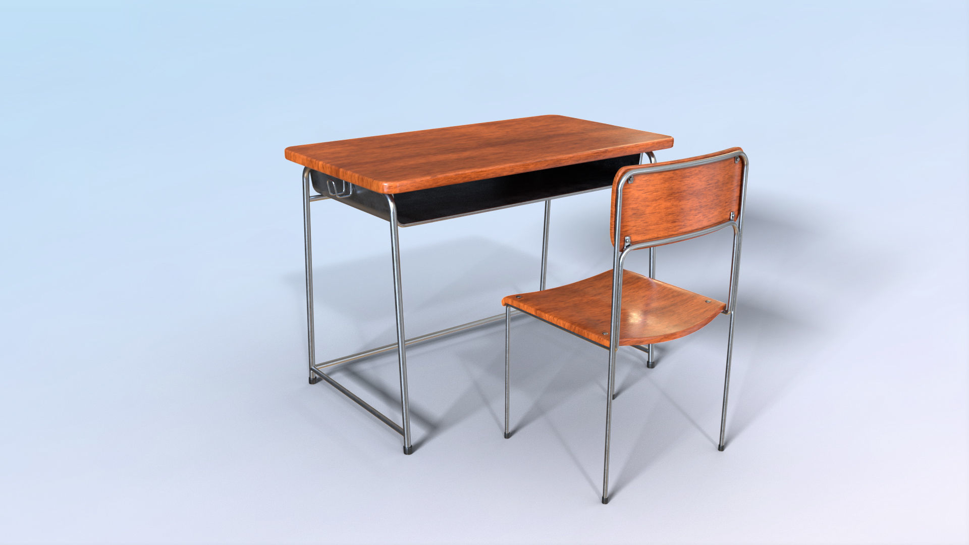 School Desk Low-poly 3D model_8