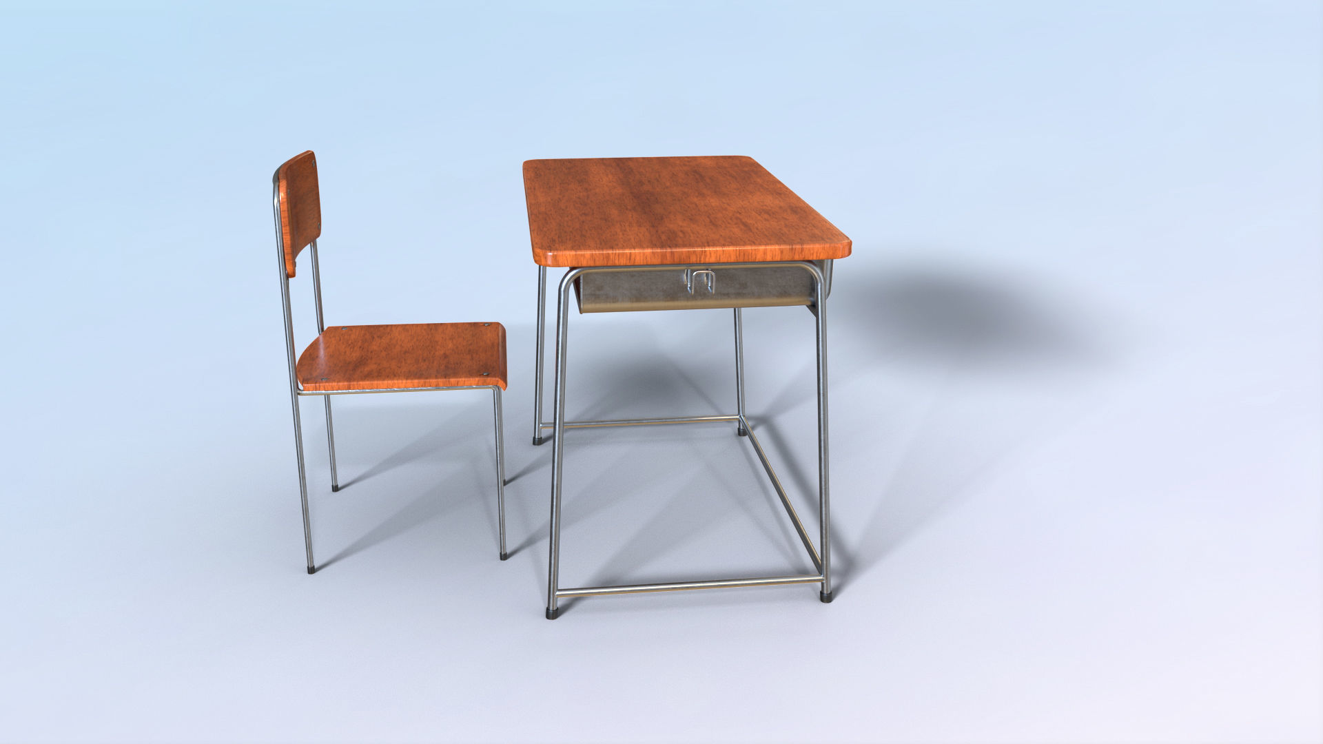School Desk Low-poly 3D model_5