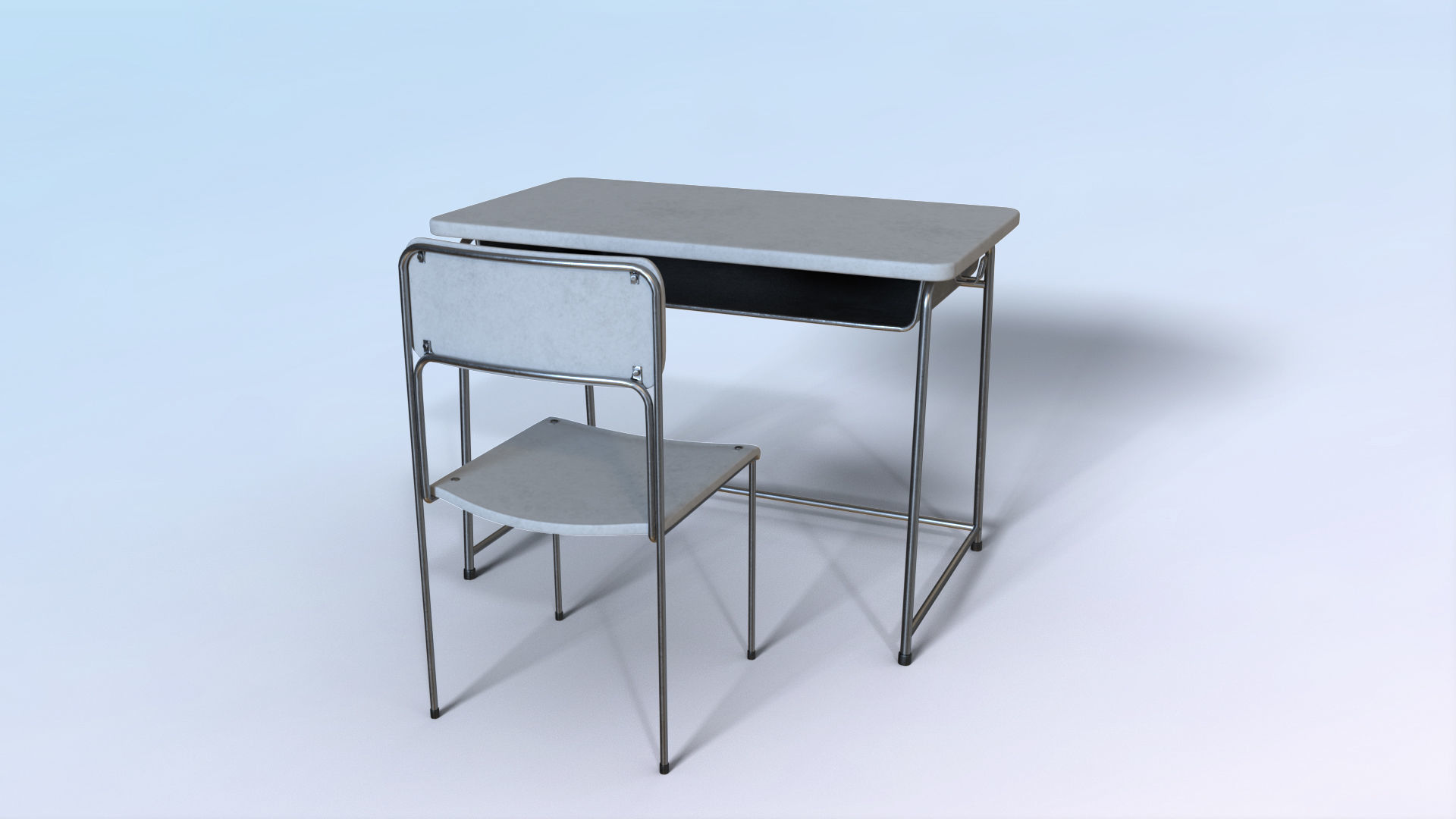 School Desk Low-poly 3D model_17