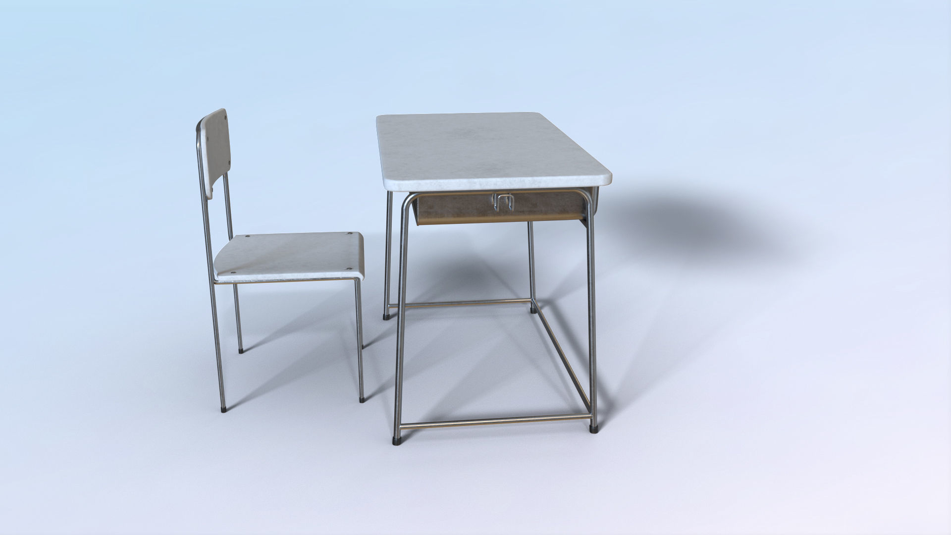 School Desk Low-poly 3D model_16