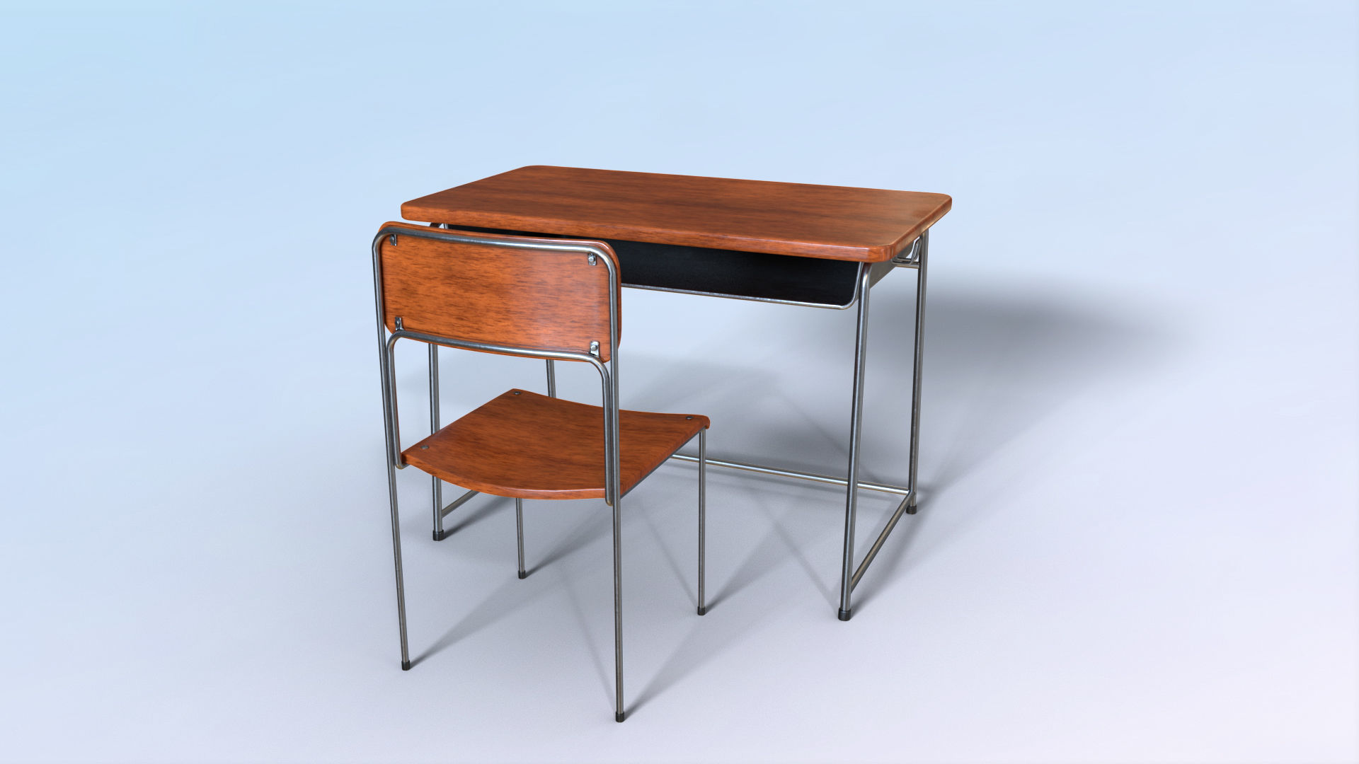 School Desk Low-poly 3D model_6