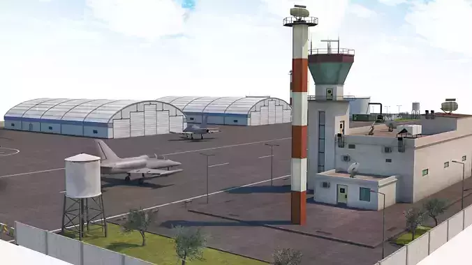 Military Airport - Scene model Low-poly 3D model