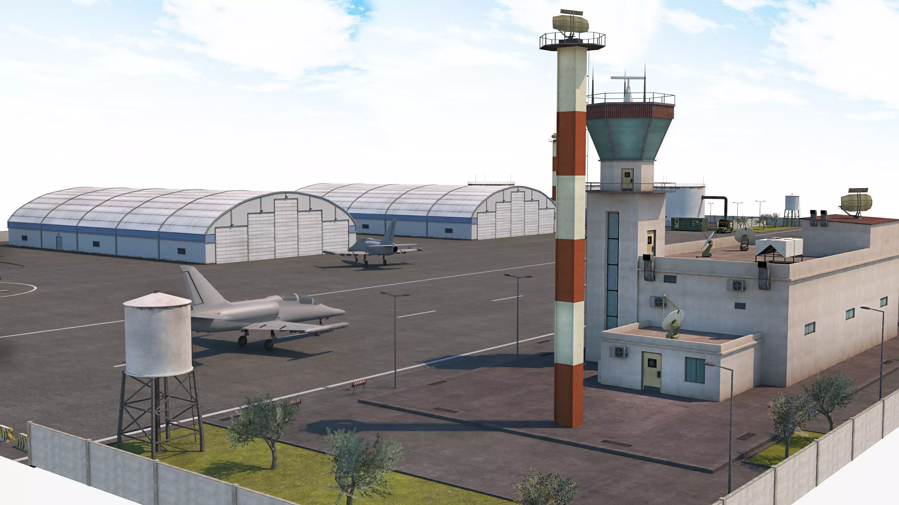 Military Airport - Scene model Low-poly 3D model_0
