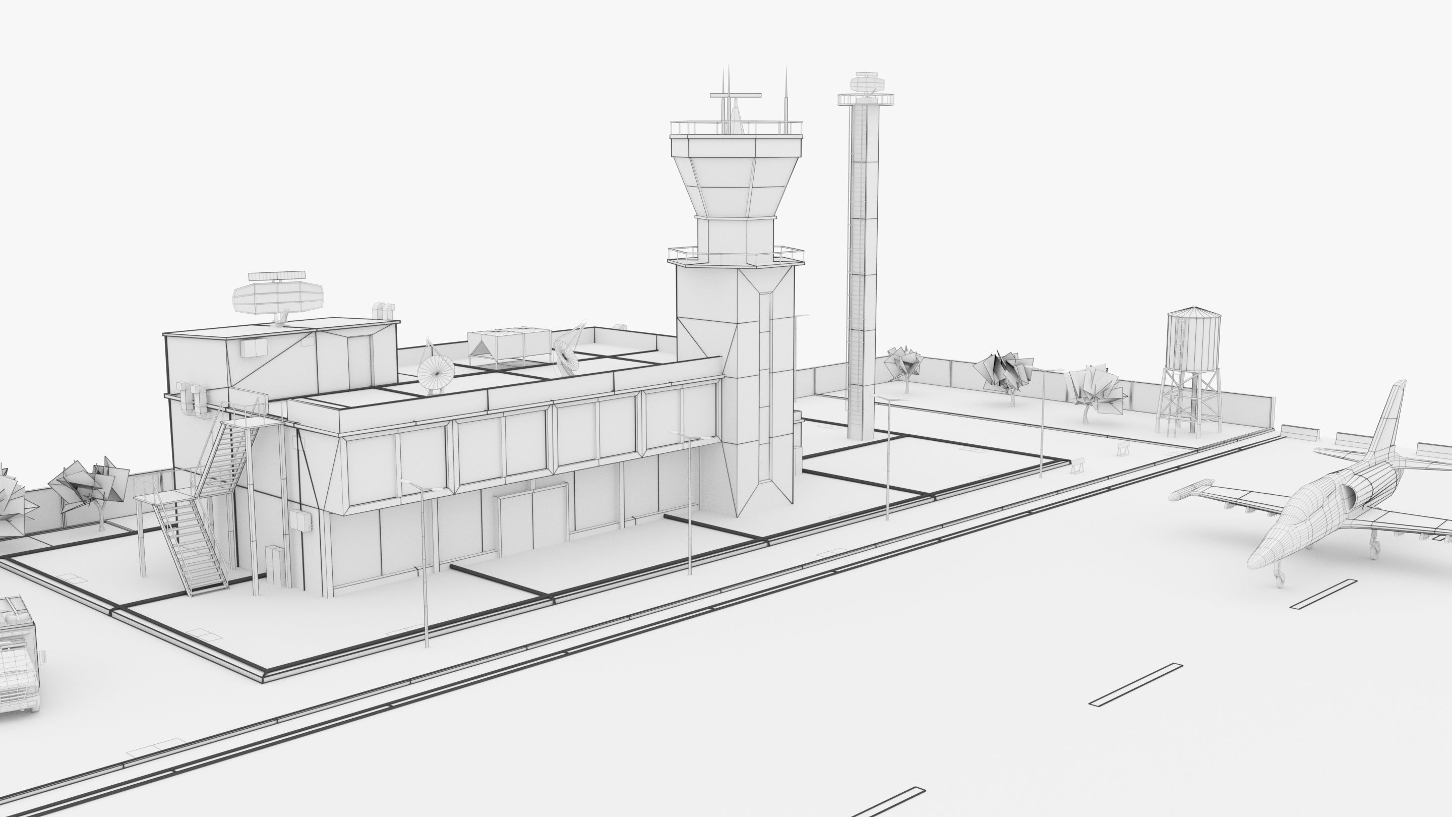 Military Airport - Scene model Low-poly 3D model_10