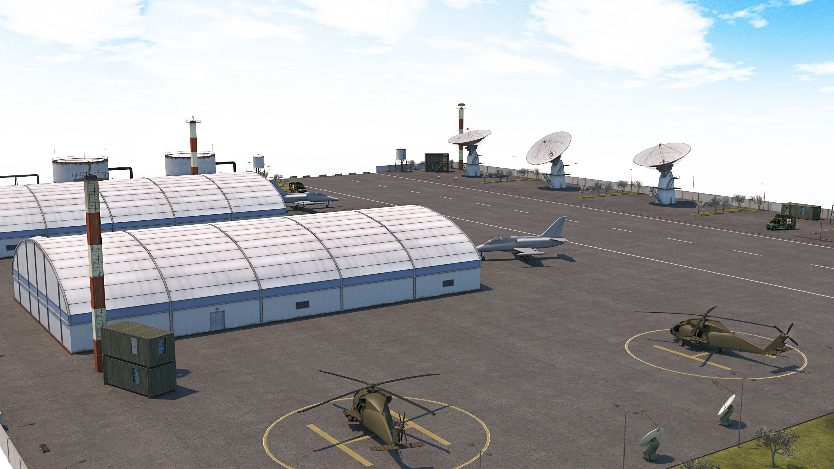 Military Airport - Scene model Low-poly 3D model_1
