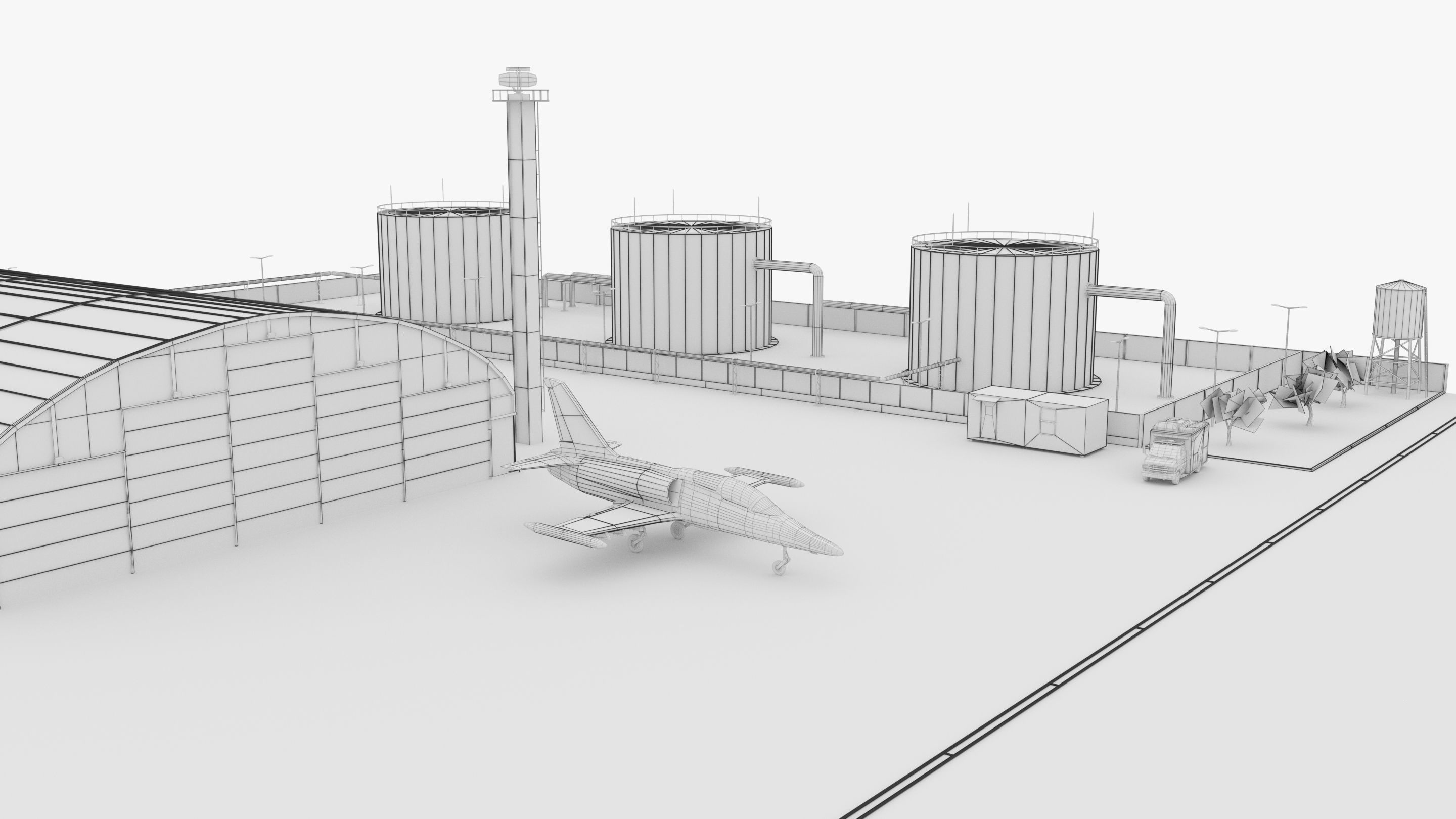 Military Airport - Scene model Low-poly 3D model_6