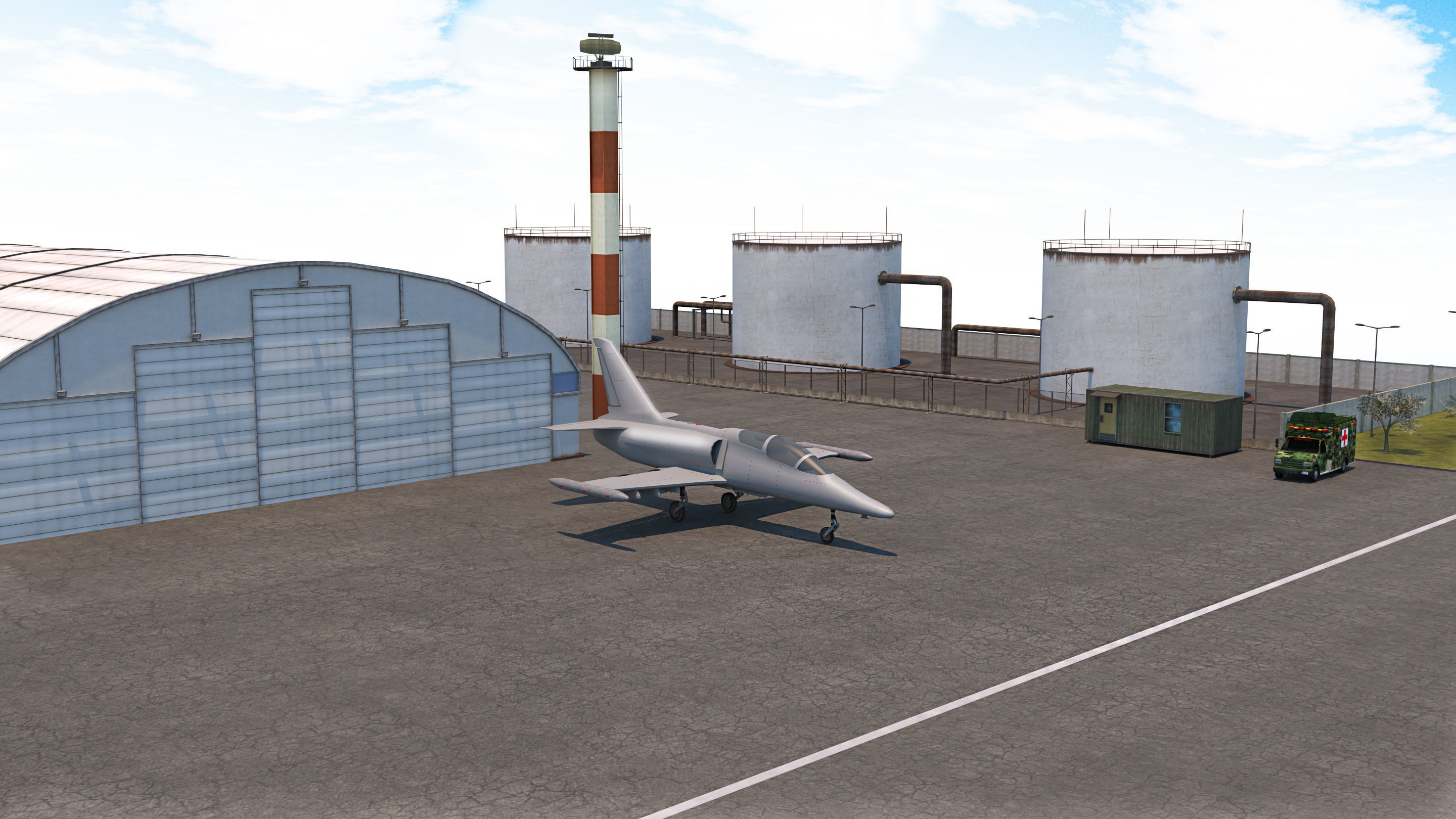 Military Airport - Scene model Low-poly 3D model_5