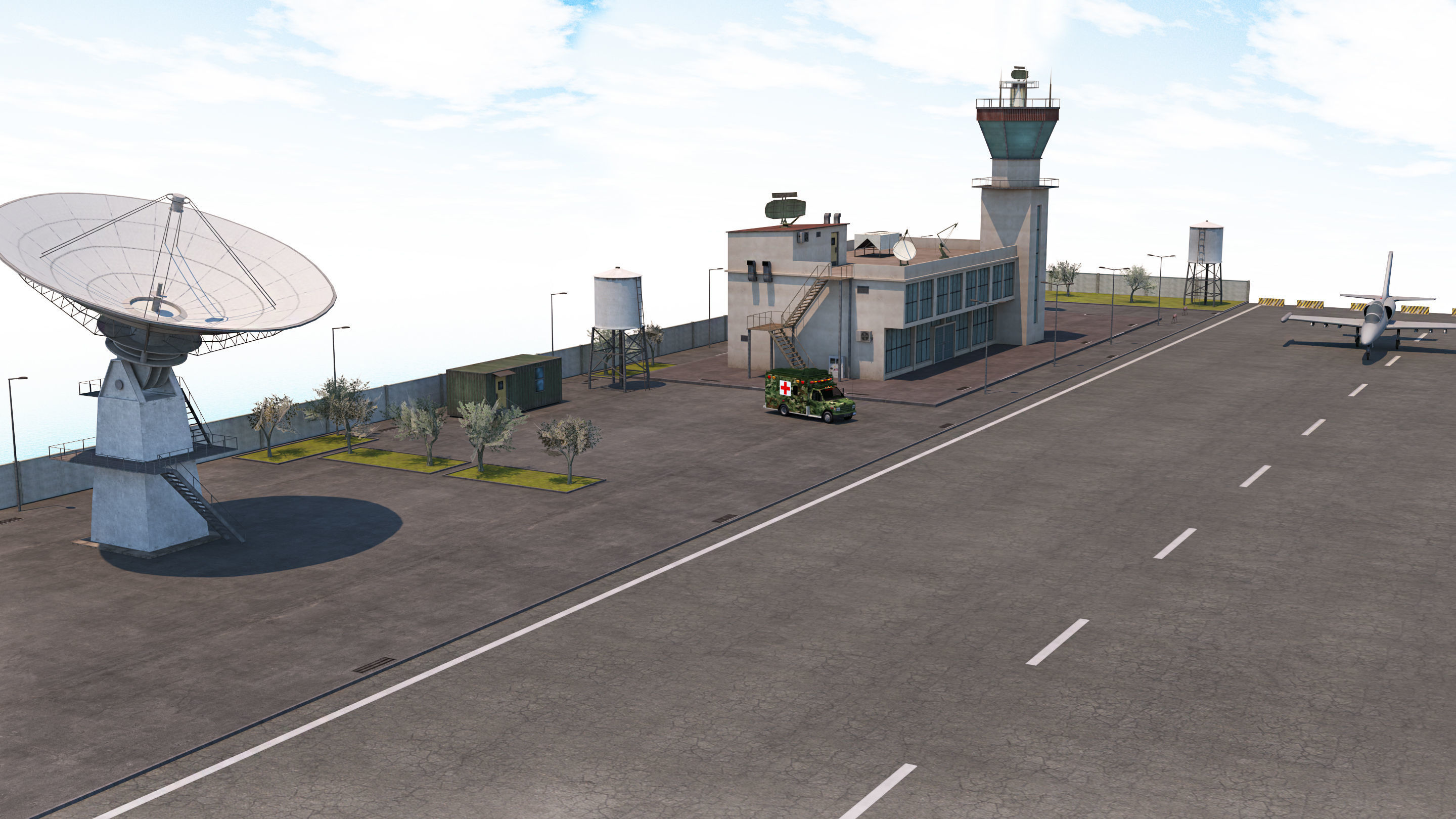 Military Airport - Scene model Low-poly 3D model_8