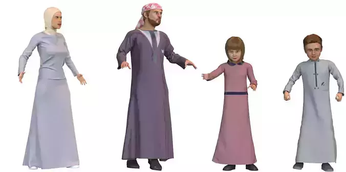 A4 x Arabic Family models real cloth simulation loop animated 2 3D Model Collection