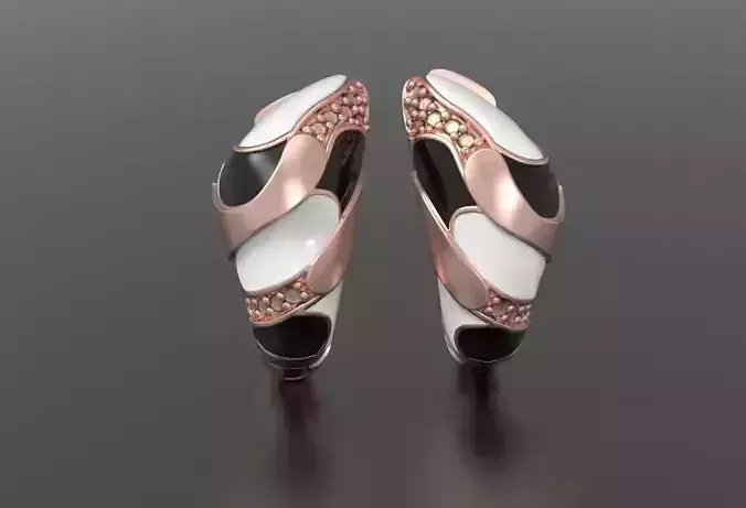 Earrings 3D print model pair of sterling silver with coral and diamonds