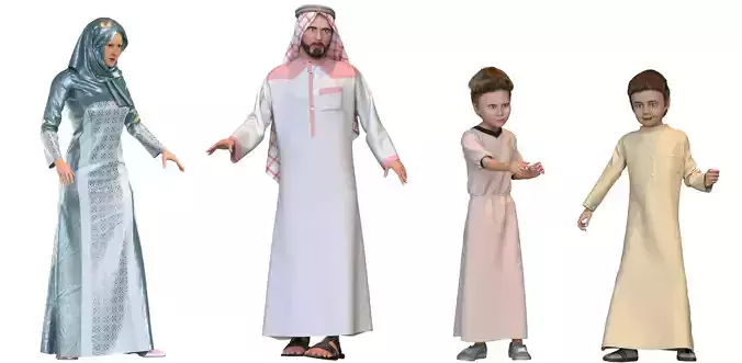 Arabic Family 4 x models real cloth simulation animation 4 3D Model Collection