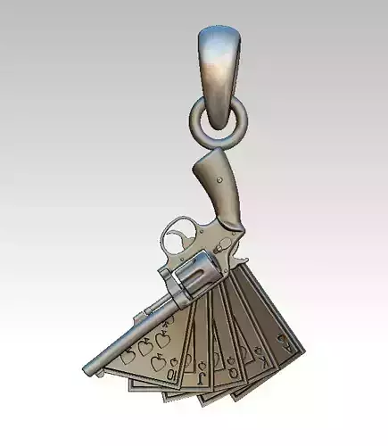 Casino Play cards and Gun Revolver Jewel pendant detailed 3D print model