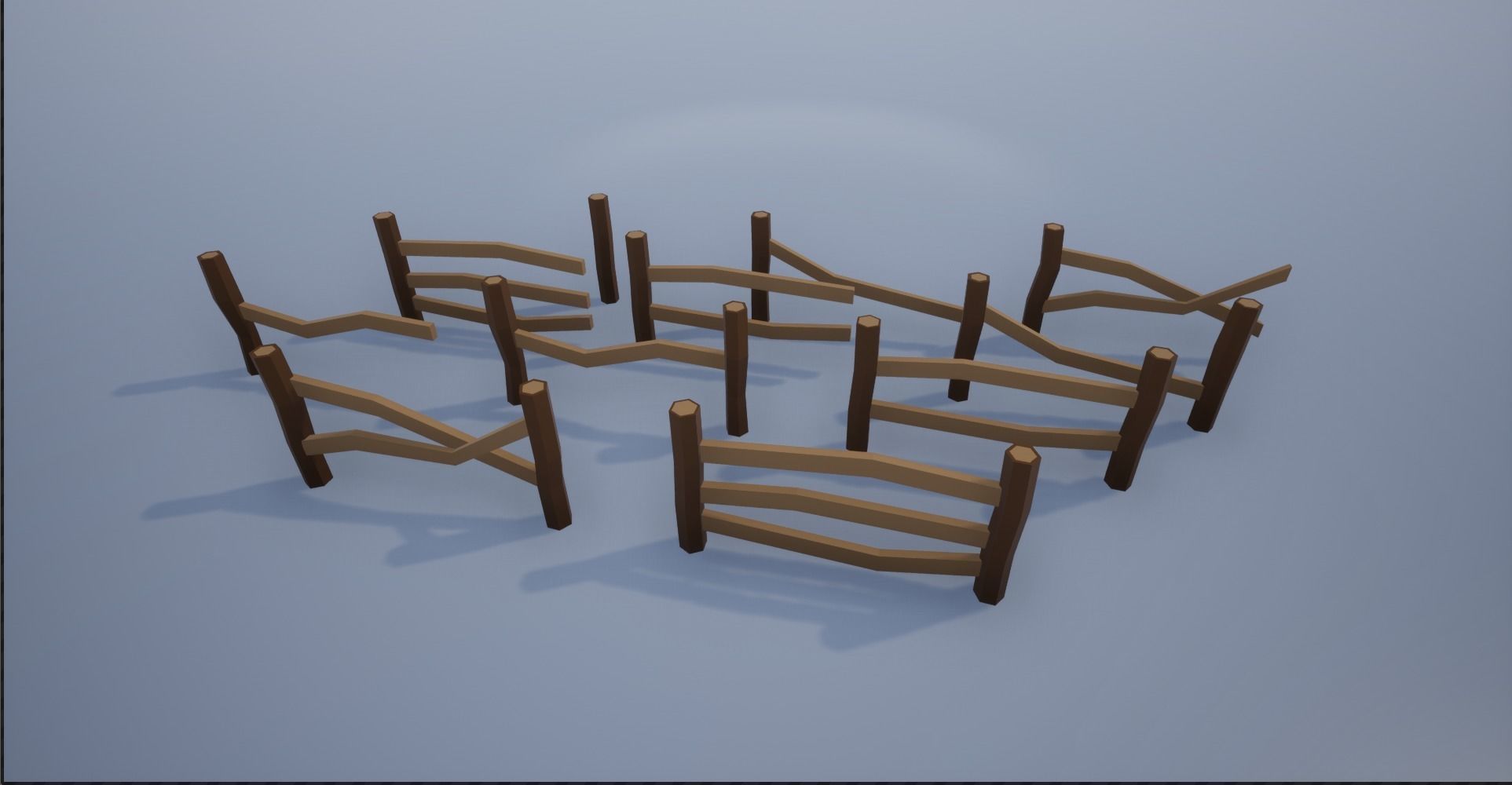 Lowpoly Polygon Cartoonish Modular Fence Low-poly 3D model_2