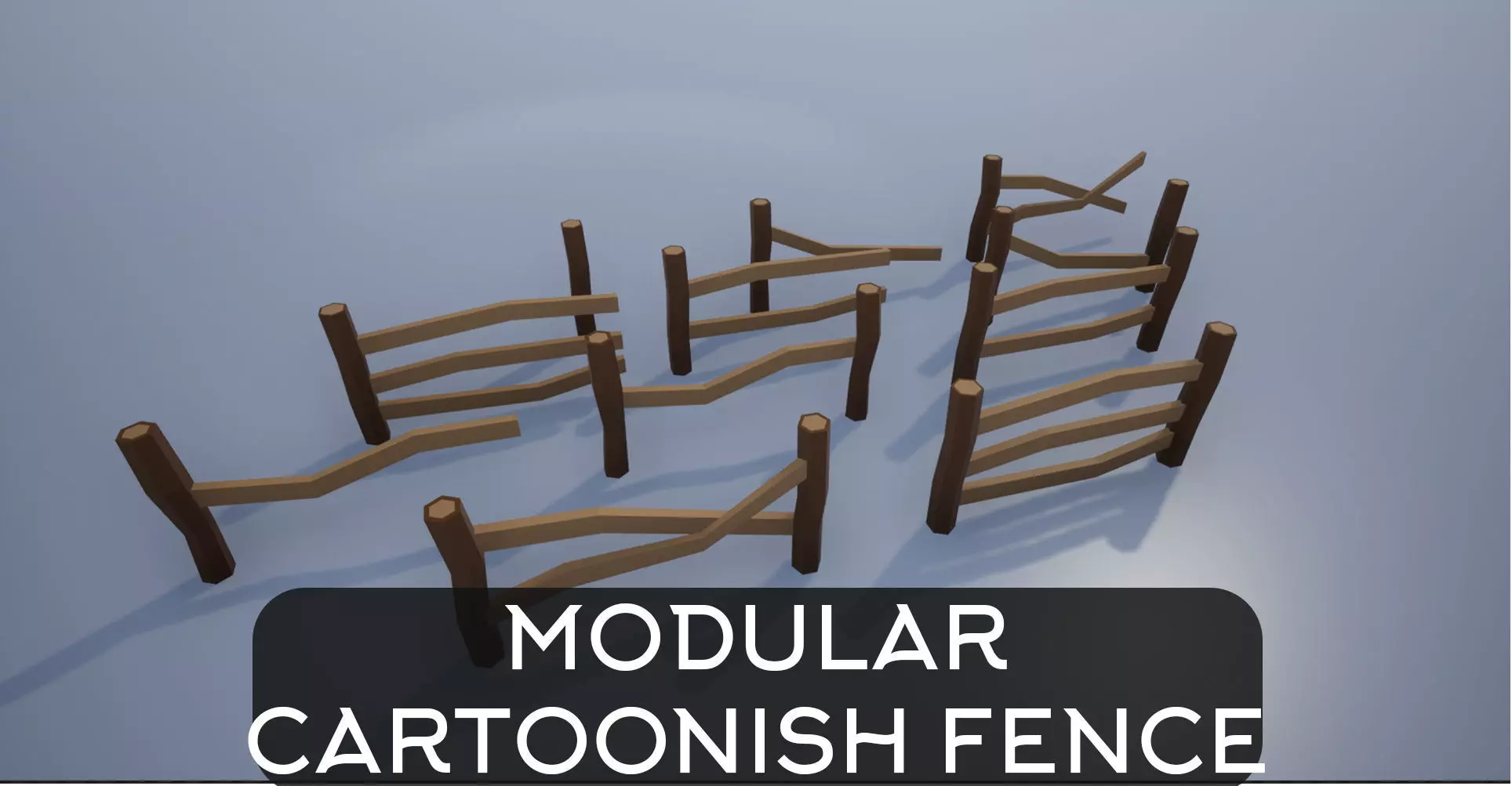 Lowpoly Polygon Cartoonish Modular Fence Low-poly 3D model_0