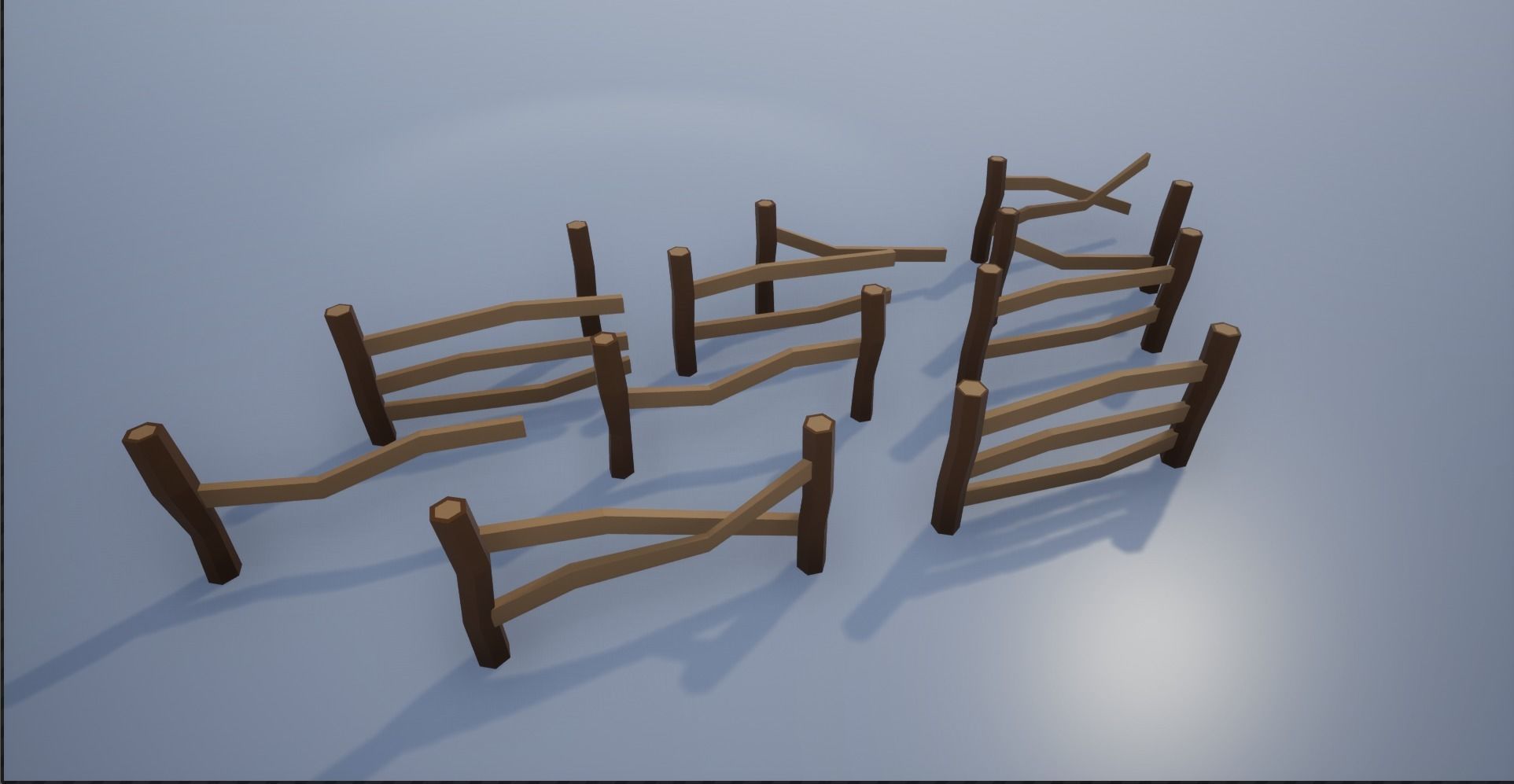 Lowpoly Polygon Cartoonish Modular Fence Low-poly 3D model_1