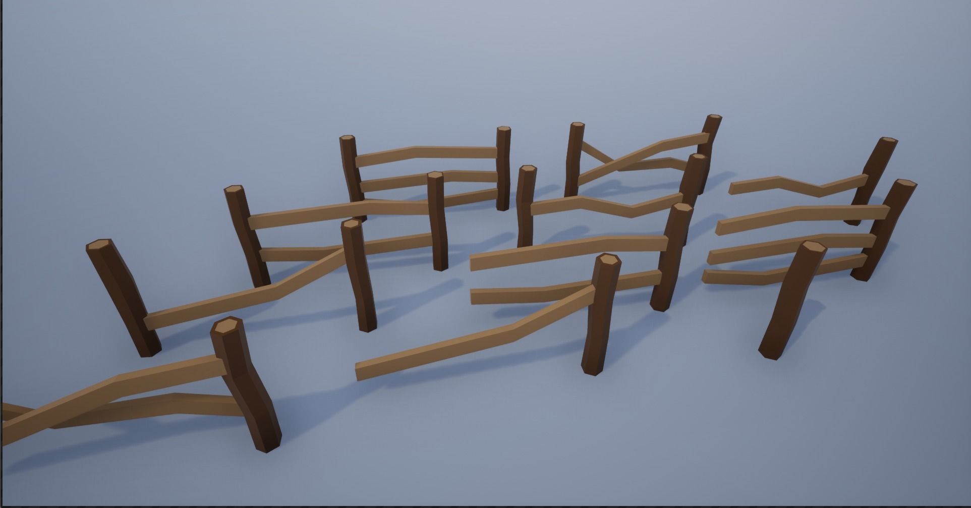 Lowpoly Polygon Cartoonish Modular Fence Low-poly 3D model_3