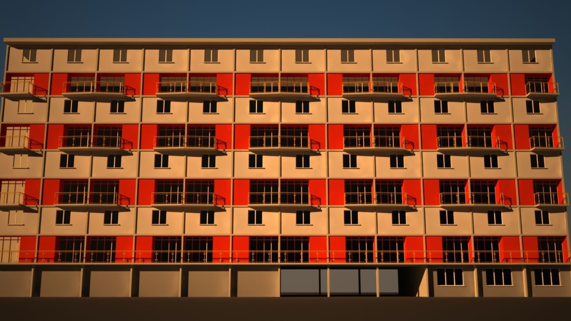 Building apartment with balconies 3D model_1