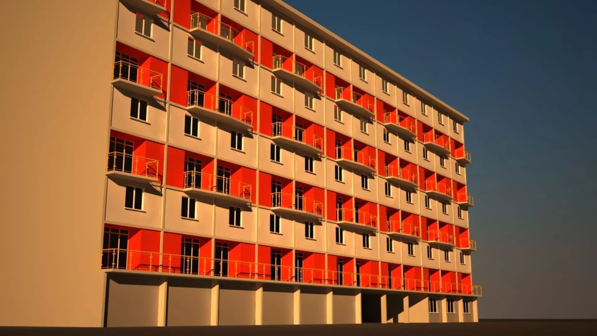 Building apartment with balconies 3D model_0