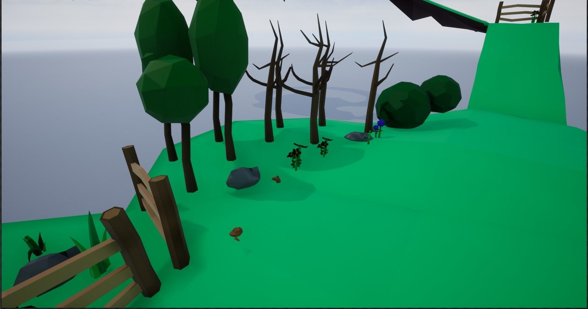 Lowpoly Polygon Platformer-tree-rock-fence-plant Pack 3D Model Collection_17