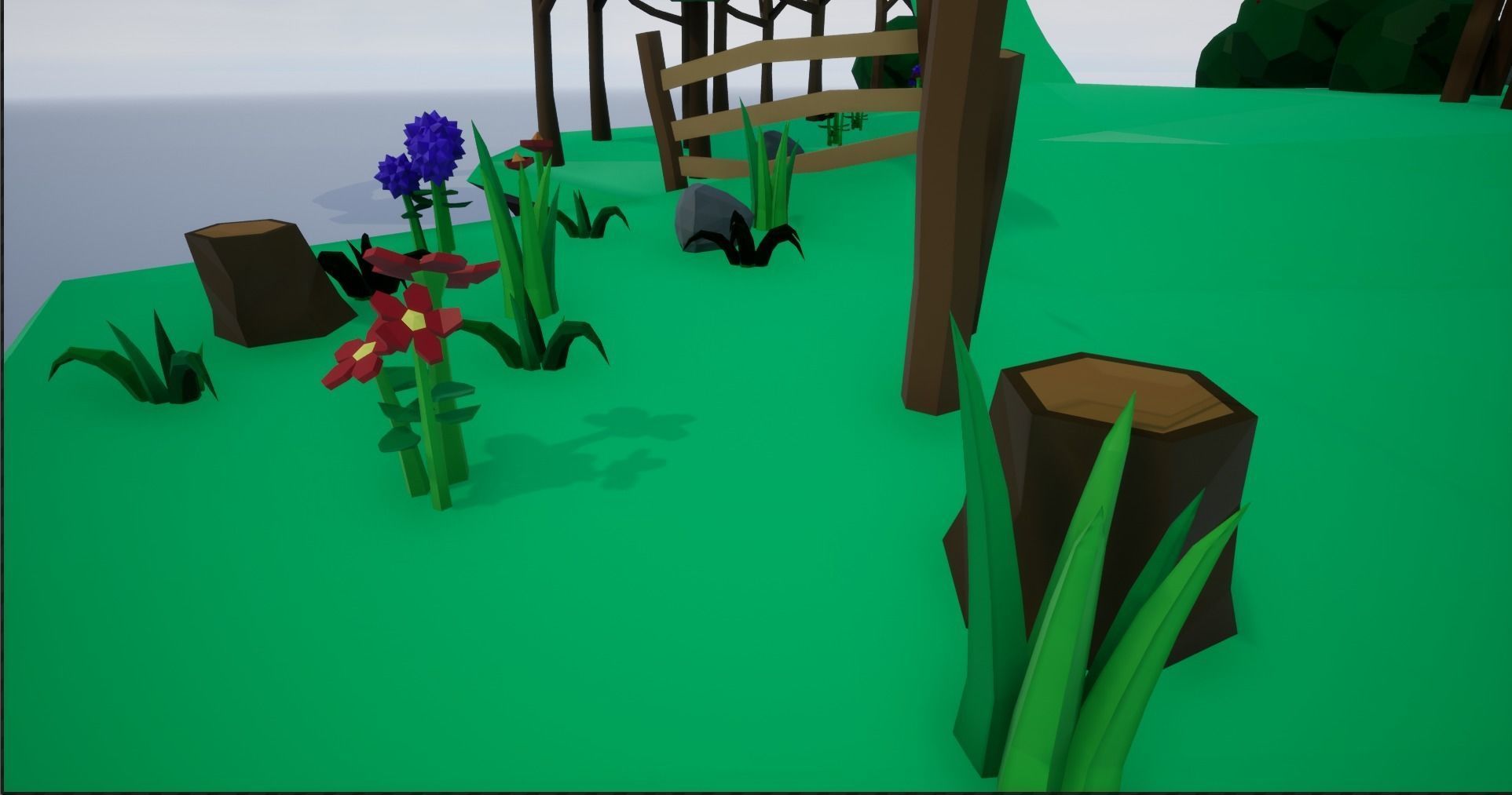 Lowpoly Polygon Platformer-tree-rock-fence-plant Pack 3D Model Collection_15