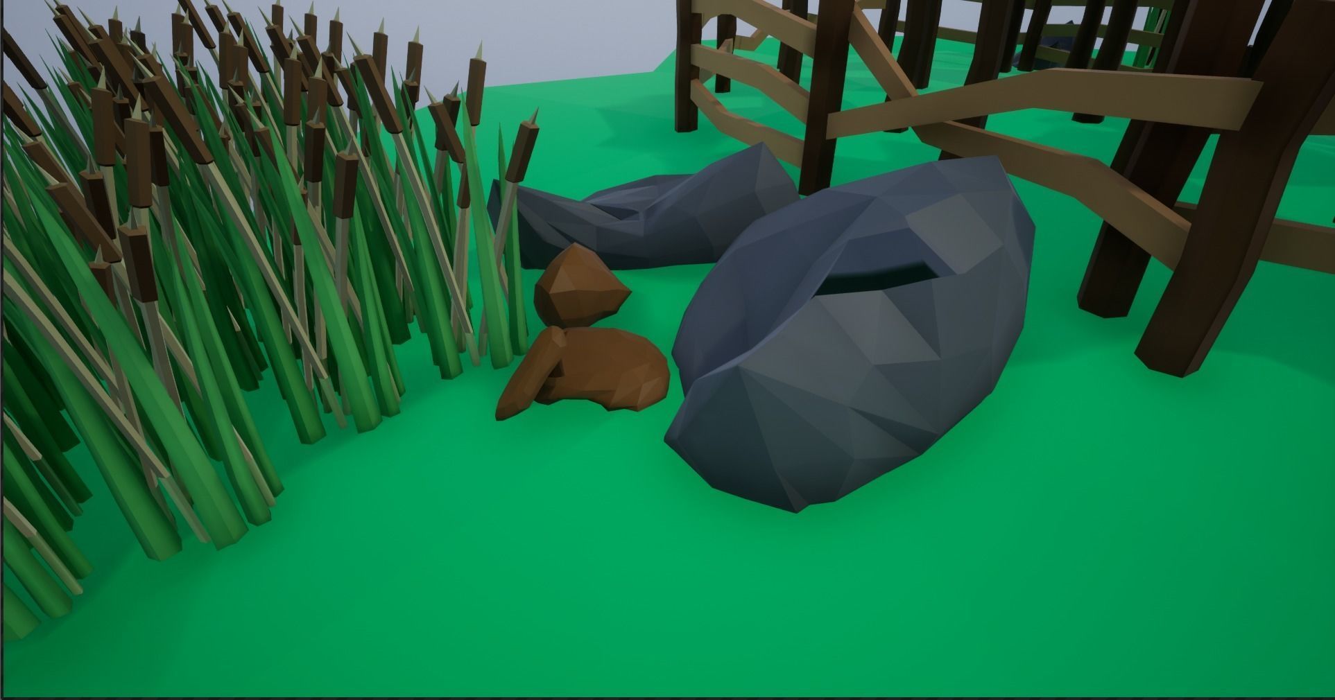 Lowpoly Polygon Platformer-tree-rock-fence-plant Pack 3D Model Collection_13