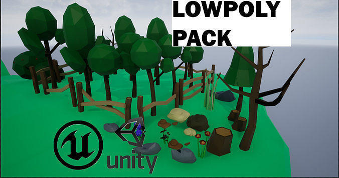 Lowpoly Polygon Platformer-tree-rock-fence-plant Pack 3D Model Collection