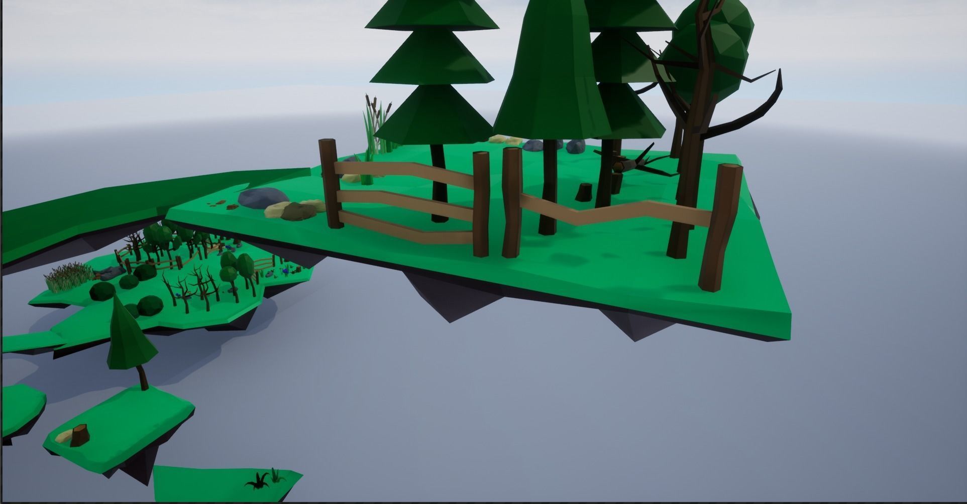 Lowpoly Polygon Platformer-tree-rock-fence-plant Pack 3D Model Collection_30