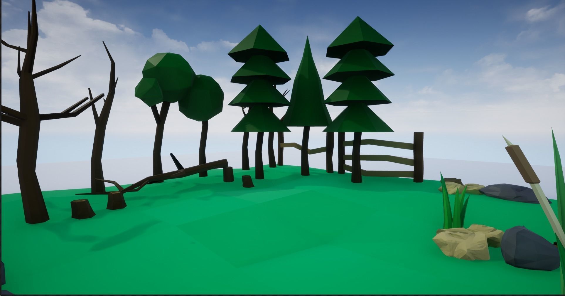 Lowpoly Polygon Platformer-tree-rock-fence-plant Pack 3D Model Collection_27
