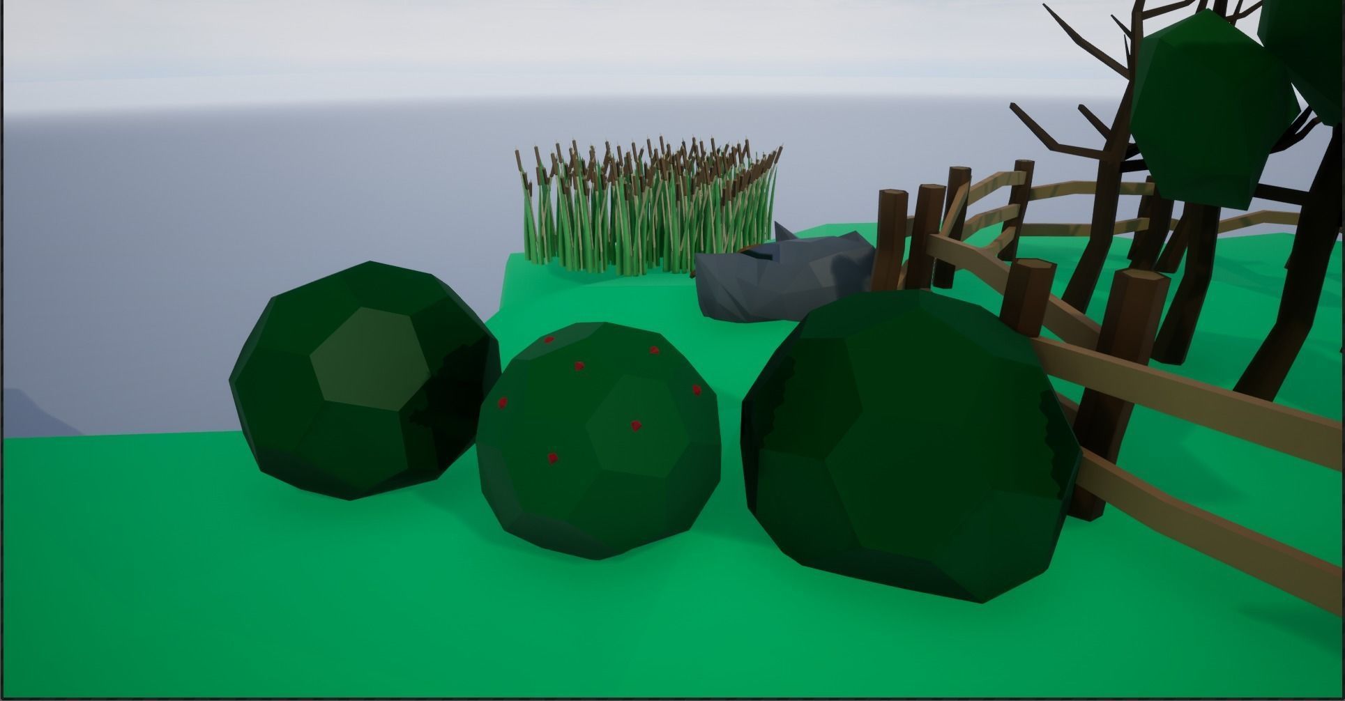 Lowpoly Polygon Platformer-tree-rock-fence-plant Pack 3D Model Collection_12