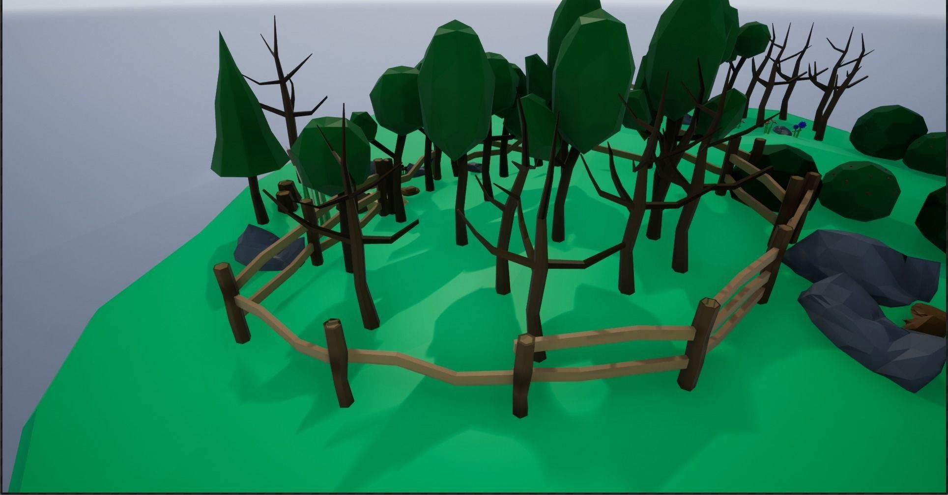 Lowpoly Polygon Platformer-tree-rock-fence-plant Pack 3D Model Collection_7
