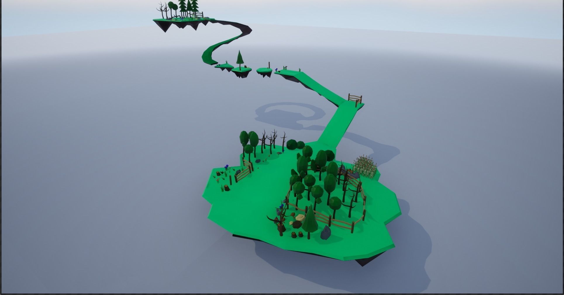 Lowpoly Polygon Platformer-tree-rock-fence-plant Pack 3D Model Collection_29