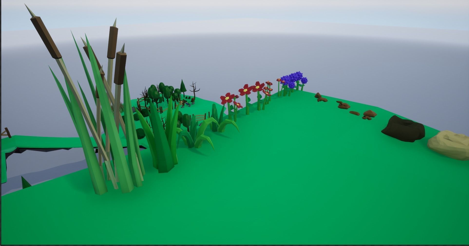 Lowpoly Polygon Platformer-tree-rock-fence-plant Pack 3D Model Collection_24