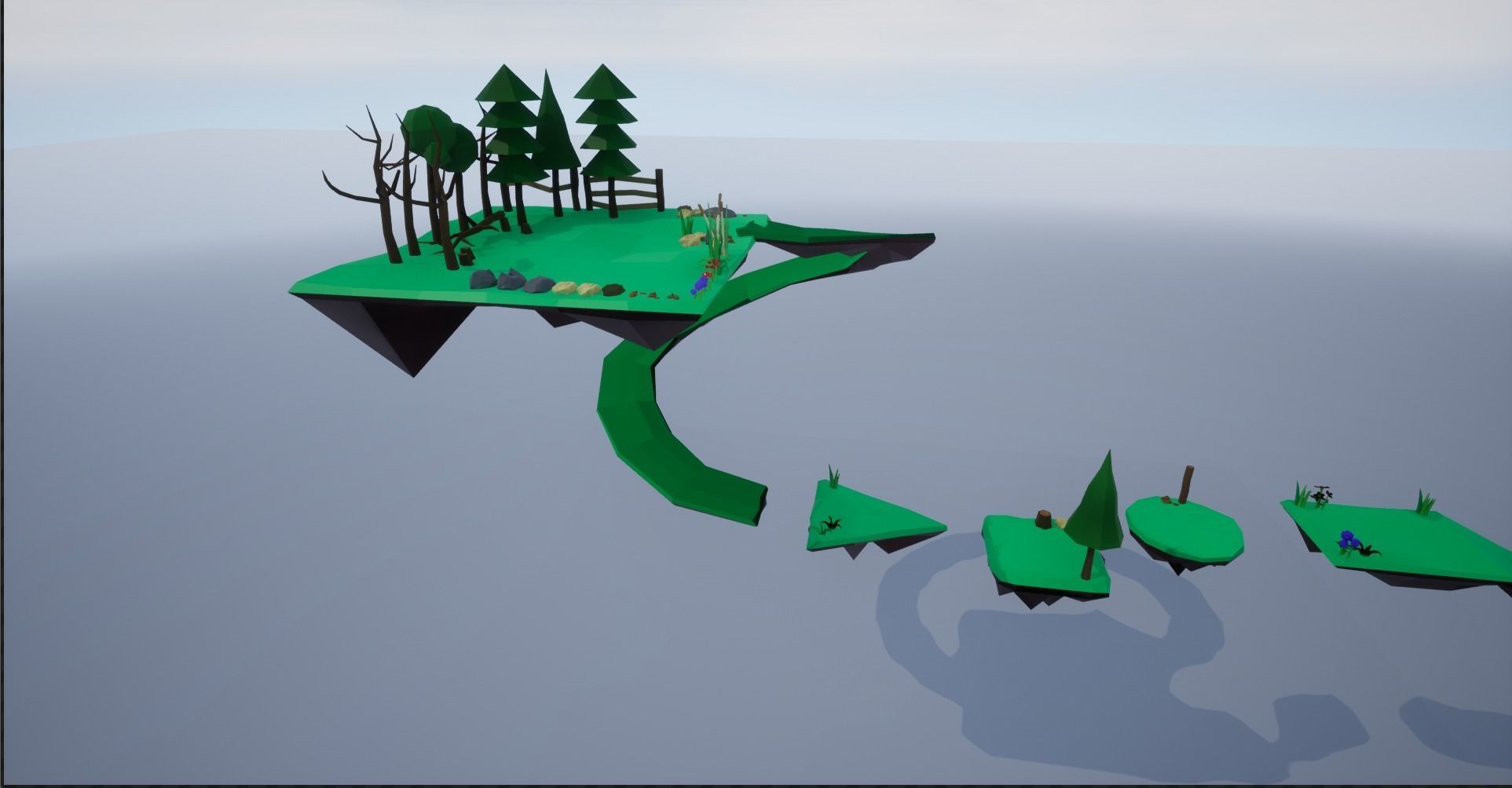 Lowpoly Polygon Platformer-tree-rock-fence-plant Pack 3D Model Collection_31