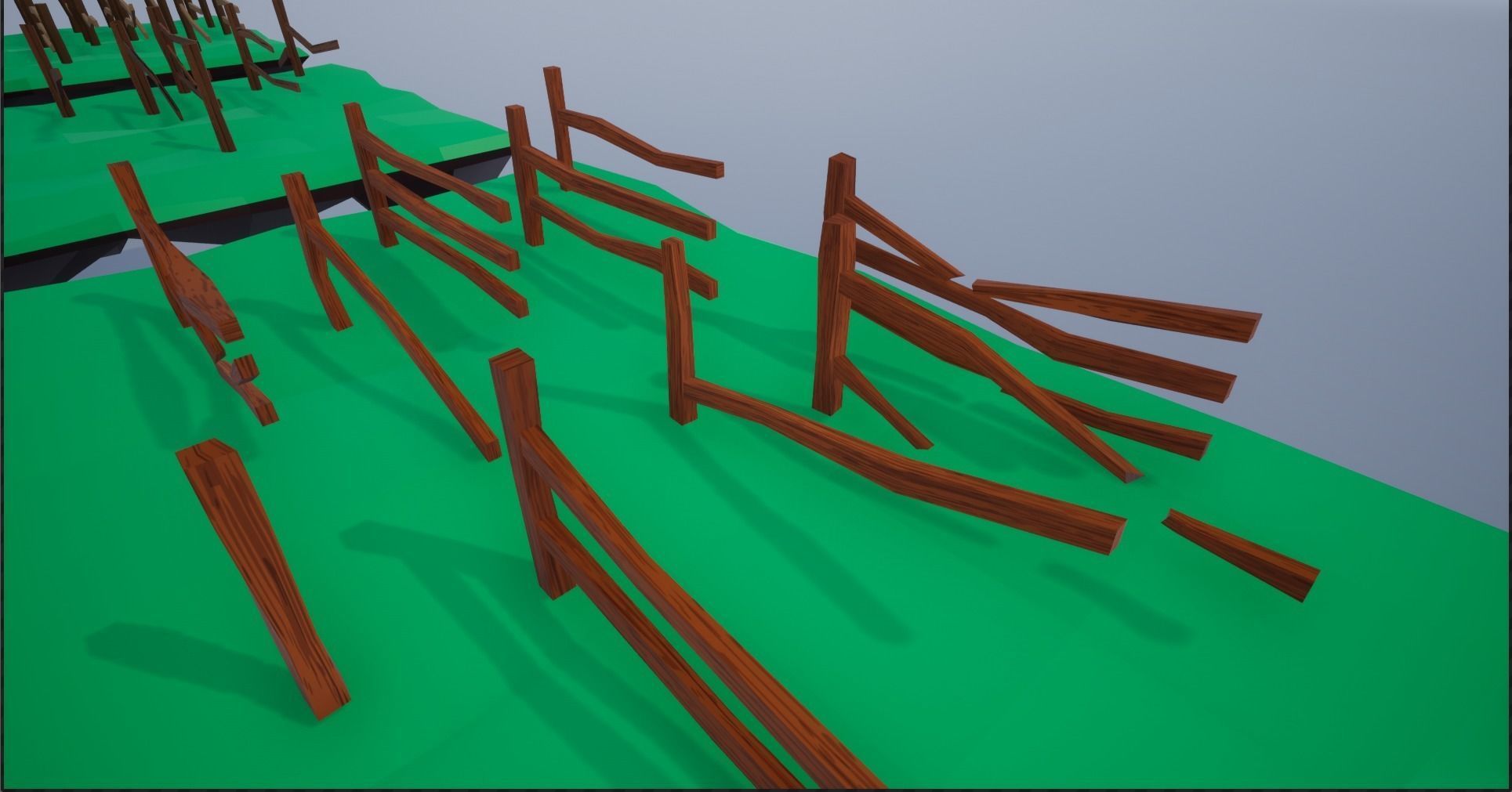 Cartoonish Lowpoly polygon Wooden fence 3D Model Collection_5