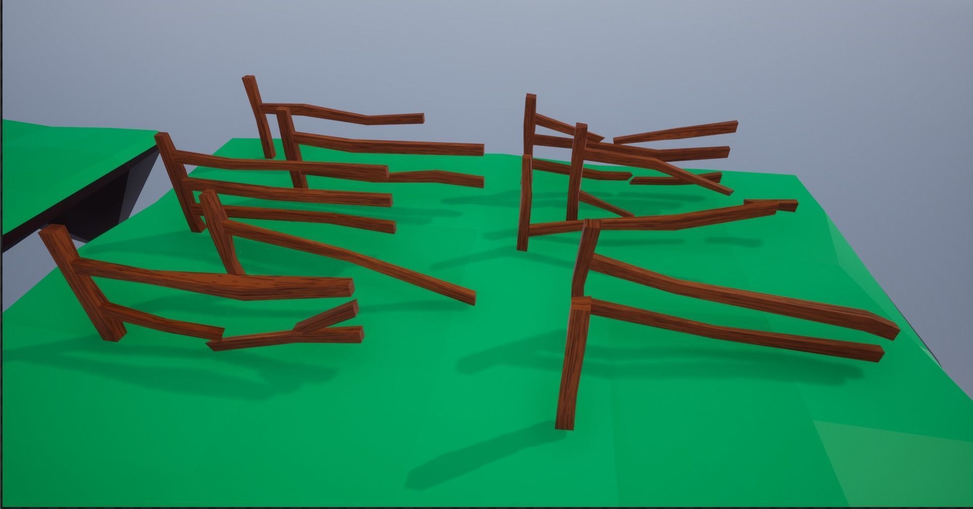 Cartoonish Lowpoly polygon Wooden fence 3D Model Collection_4
