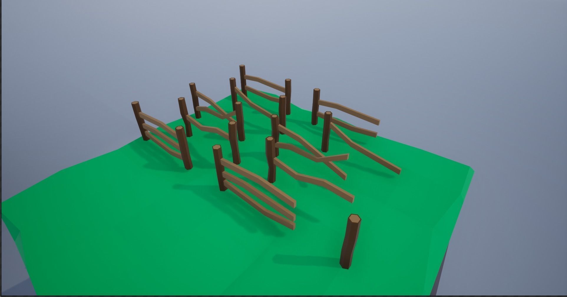 Cartoonish Lowpoly polygon Wooden fence 3D Model Collection_8
