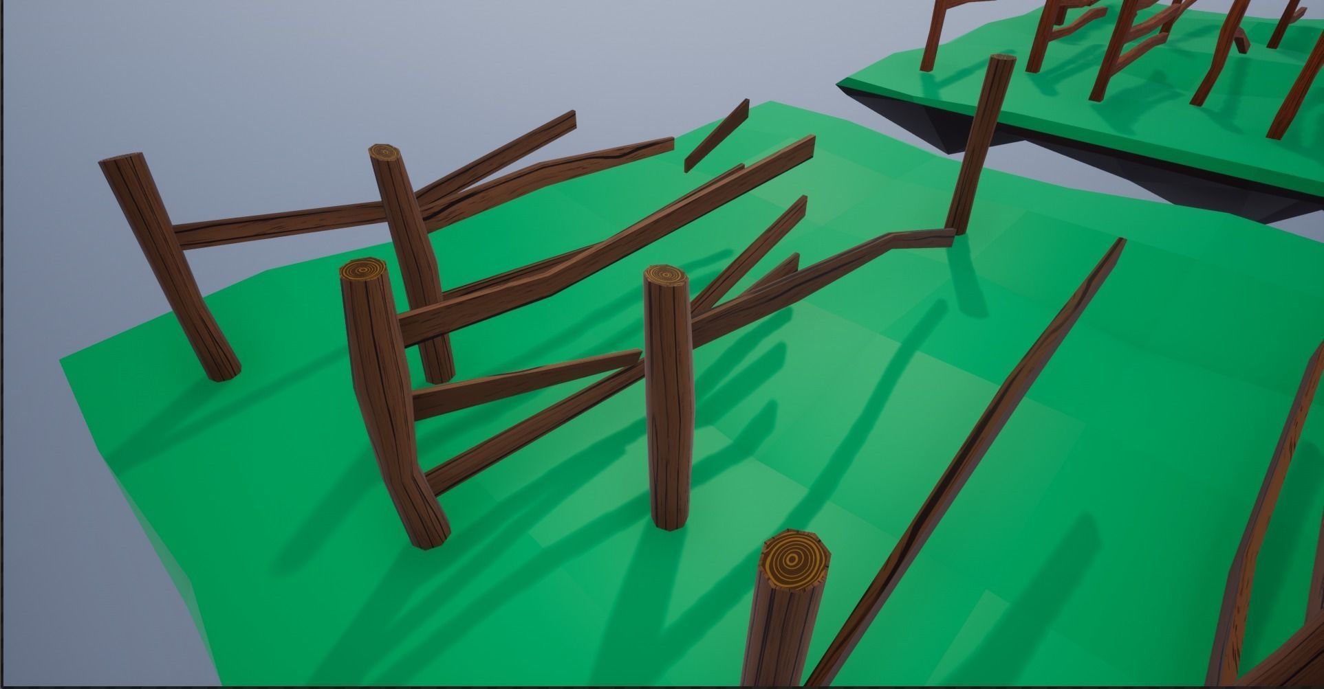 Cartoonish Lowpoly polygon Wooden fence 3D Model Collection_7